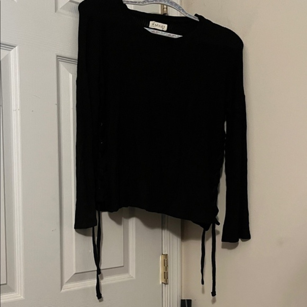 Velvet by Graham & Spencer Black Long Sleeve Blouse with Side Ties